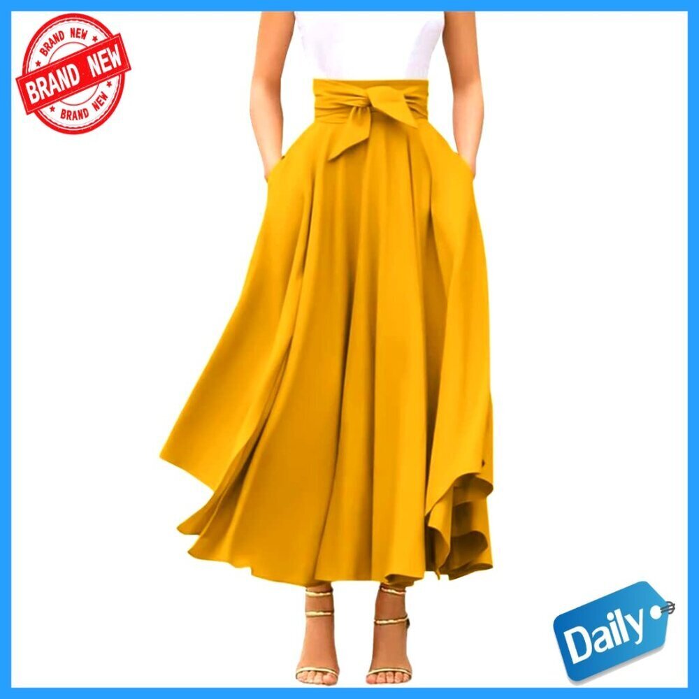 High Waisted Maxi Skirt with Side Slit Pockets Bohemian Style
